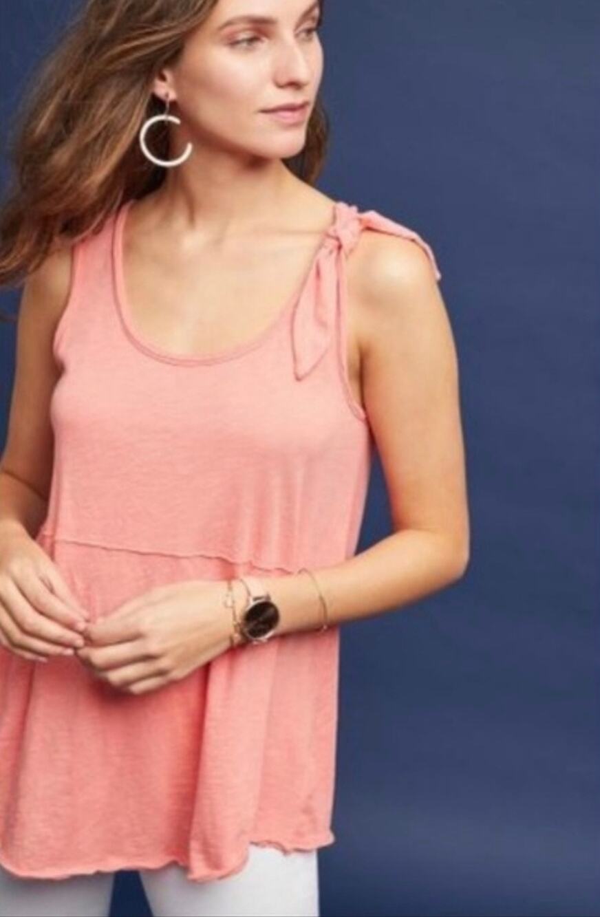 NWT Anthropologie Pure + Good Coral Tie Shoulder Tank Top Small Oversized